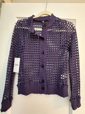Pete Collection Crochet Mesh Button Cardigan - Purple